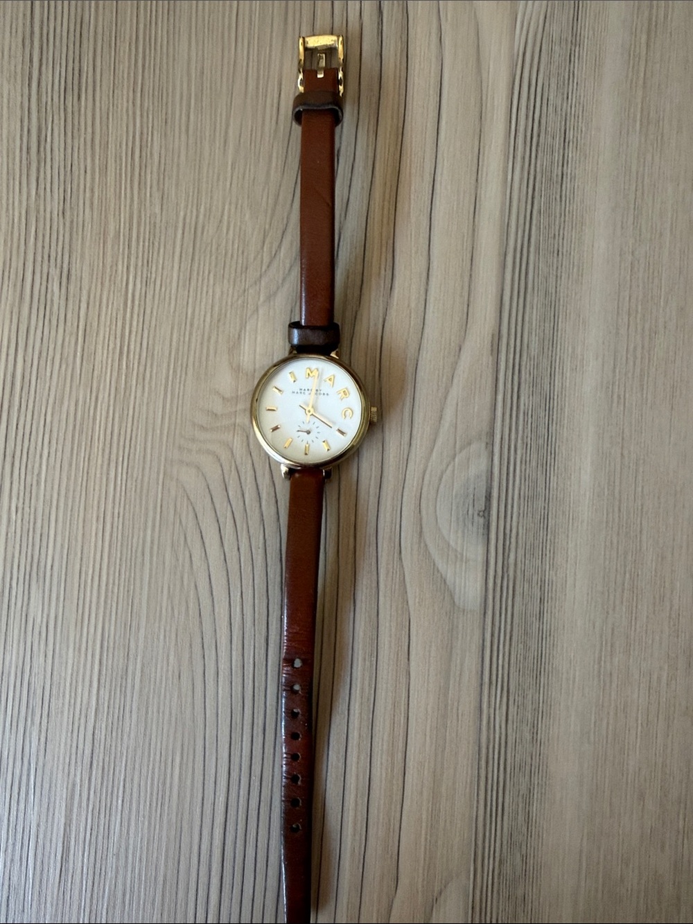 Marc Jacobs Brown Leather Strap Watch with Gold Case